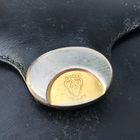 Vintage black leather Authentic Gucci handbag bag 1950s purse rare - Picture 9 of 14